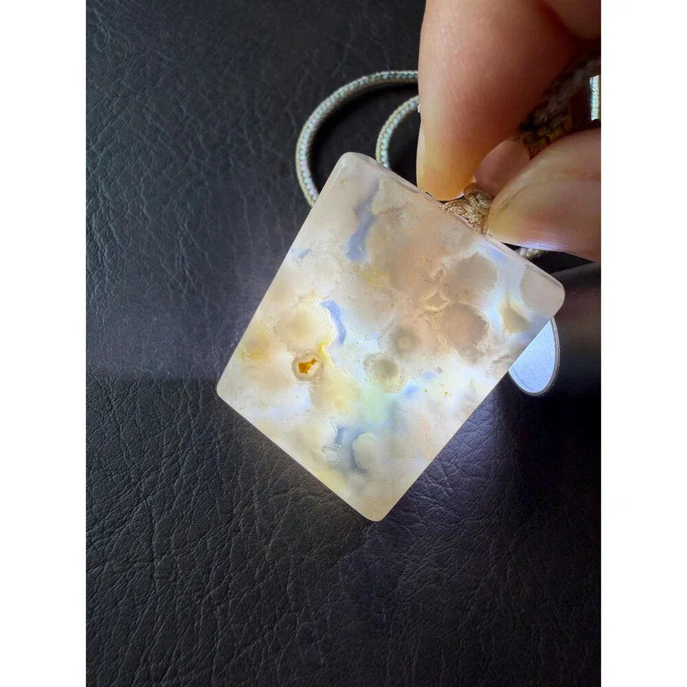 Pink Icy cream untreated Flower Agate Peace Buckle Pendant Necklace Statement